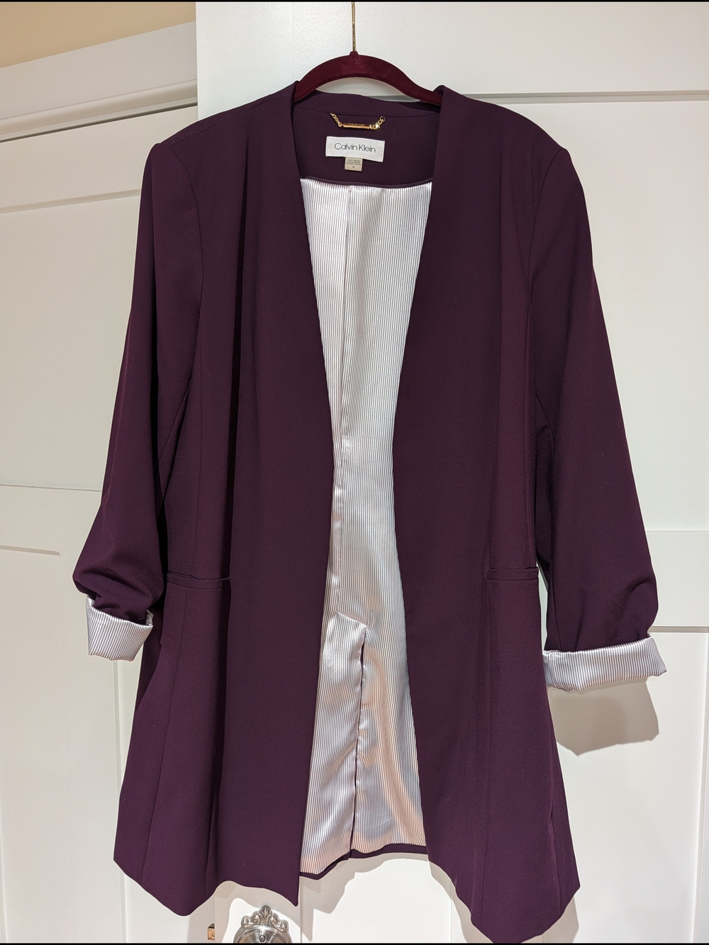 Calvin Klein Deep Plum Open-Front Long Length Blazer